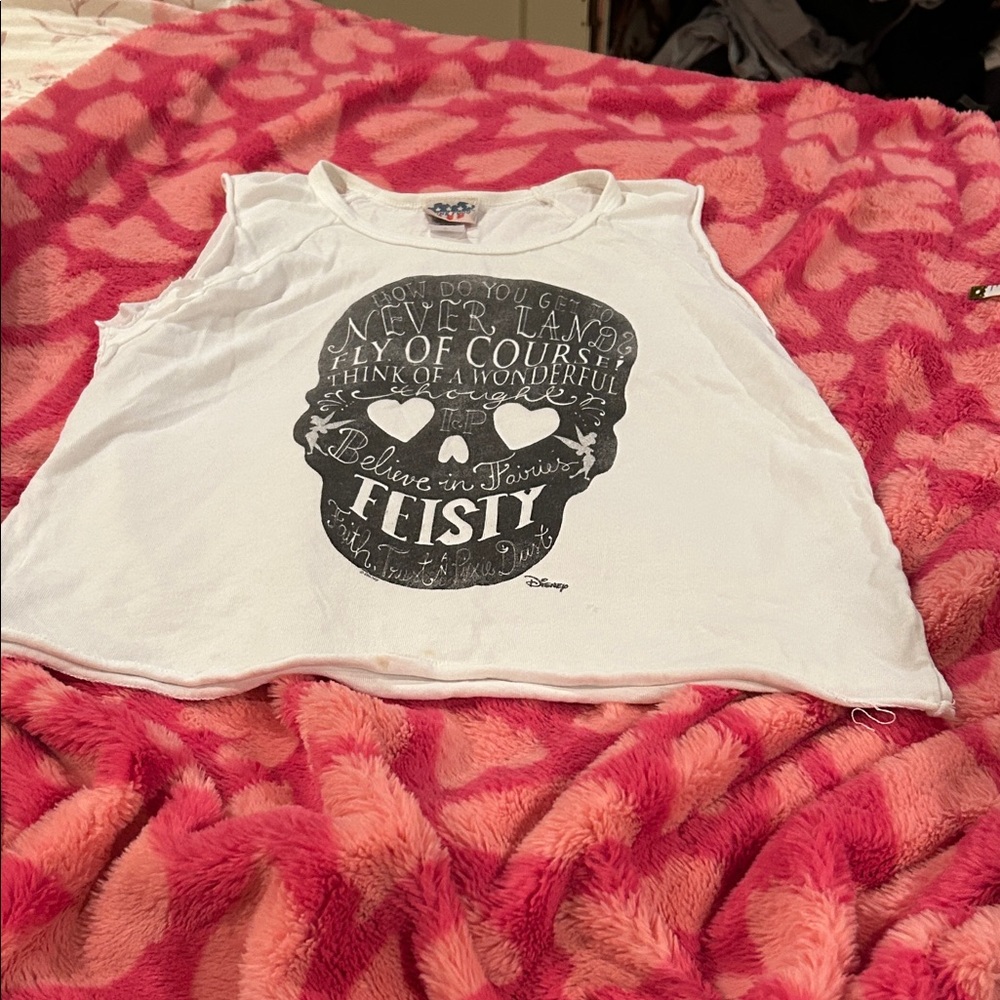 Junk Food Great Condition Disney White Sleeveless top with Skull Graphic Size M